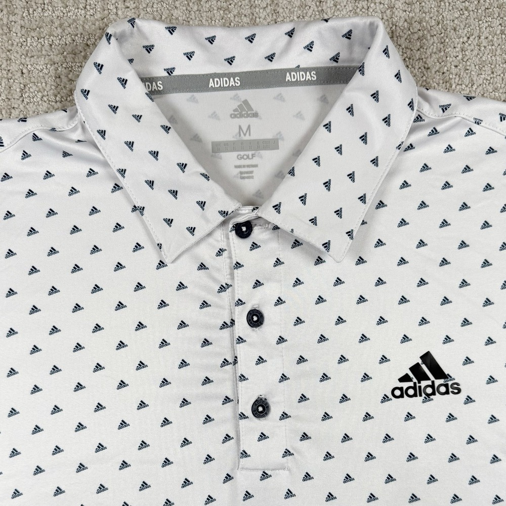 Adidas Men's Medium White Logo AOP Performance Golf Polo Shirt